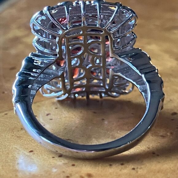 Natural Red Garnet Sterling Silver Cocktail Ring Size 9 - Picture 4 of 8